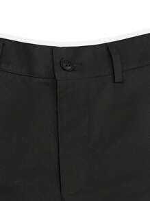 Manfinity Homme Calças casuais de perna reta de cor sólida retrô masculinas, elegantes e versáteis, calças casuais sólidas básicas para homens, roupas para viagens diárias, para amigos, marido, presentes de namorado - Preto - Ver 7