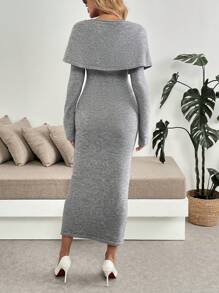 SHEIN Clasi 女士珍珠装饰圆领紧身毛衣连衣裙、派对装 - 灰色 - 查看 2