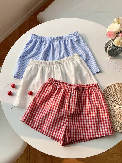 Comfortcana Pantaloncini casual a gamba ampia in tessuto intrecciato multicolore da donna