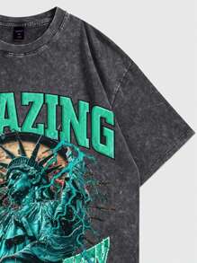 ROMWE MEN Street Life Men's Grunge Corpse Bride Acid-WashedPrint T-Shirt - Black - View 5