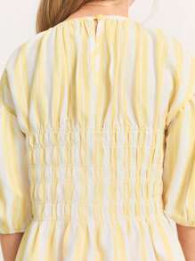 THE HAPPY LOOK Young Girls Striped Color Block Puff Sleeve Cinched Waist Flared Hem Dresses, Resort Style
