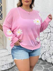 SHEIN CURVE+ 加大码女式花卉图案透视罩衫，适合室内、度假、情人节等场合。 - 粉色 - 查看 4