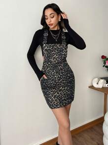 EURMUSE Mini Cross Hangers Denim Overall Dress - Multicolor - View 5