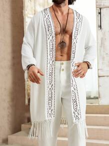 Manfinity RSRT Men's Solid Color Patchwork Long Sleeve Cardigan, Simple Casual Daily Wear, For Fall - White - View 6