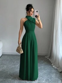 Firerie 女士杏色高领无袖阔腿连体裤