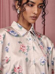COSMINA Women's Floral Print Long Sleeve Single-Breasted Casual Shirt