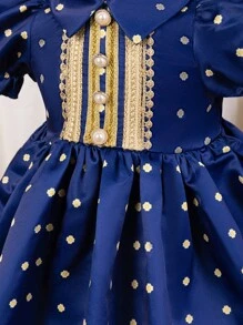 SHEIN Summer Cute Polka Dot Fancy Blue Short Sleeve Babygirl Dress - Blue - View 6