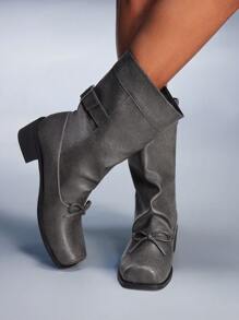 CUCCOO GRLICON 女式中筒靴，Y2K 风格，朋克摇滚，机车风，酷女孩装，适合万圣节、圣诞节和派对 - 黑色 - 查看 7