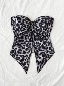 Soleia Women's Leopard Print Tube Top With Front Slit, Kink,Comfortable Ice Silk Vacation Blouse,New Years Women,Birthday Top For Women, Western Wear Women,Holiday Party Top