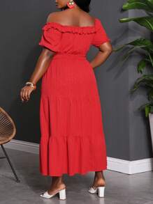 Slaydiva Plus Size Women's Open Shoulder High Slit Dress, Red - Red - View 3