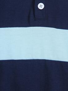 SHEIN Young Boy Color-Block Polo Short Sleeve Casual Shirt - Blue - View 7