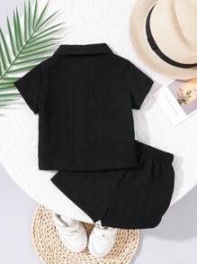 SHEIN Playful Pals Baby Boys Texture Shirt And Shorts Street Fashion Casual Infant Outfit - Black - View 2