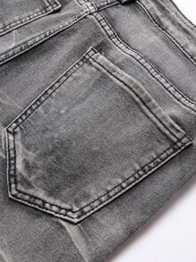 Manfinity Roughcore Plus Size Men's Casual Distressed Washed Denim Jeans - Grey - View 5