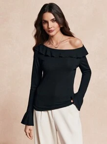 SHEIN Unity Women's Elegant Ruffle Collar Blouse Fall Cloth For Women - Black - View 4