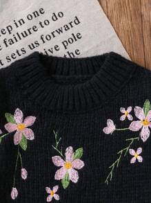 Tween Girls Sweater, Vintage Stijl Ronde Hals Geborduurd Bloemenpatroon Pullover Sweater, Modieus Eenvoudig & Schattig Ontwerp, Geschikt Voor Herfst/Winter, Thanksgiving