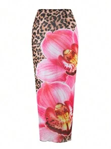 Swim Oasis Women's Summer Leopard & Floral Print Slim Fit Spaghetti Strap Beach Dress Sexy 3pcs Bikini Set - Multicolor - View 6