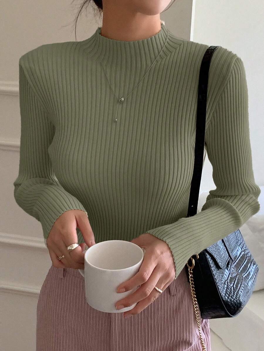 DAZY Women's Solid Color Slim Fit Basic Pullover Sweater,Fall Clothes - Mint Green - View 1