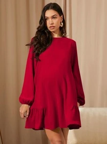 MaterniChic Vestido caqui de manga larga suelto y casual para maternidad, vestido corto para otoño/invierno, apto para oficina/trabajo/celebraciones para mujeres curvilíneas