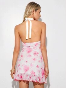 SHEIN EZwear Vestido para mujer sin mangas con cuello transparente con flores de encaje - Rosa - Ver 2