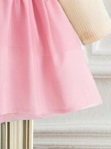 SHEIN Baby Girl Winter Knitted Tulle Dress With Bow Decor - Pink - View 6