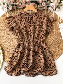 Breezaya Women's Ruffle Sleeve Polka Dot Print Blouse