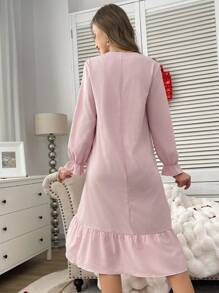 浪漫蕾丝花边荷叶边袖女式睡裙 - 粉色 - 查看 2