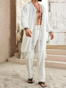 Manfinity RSRT Men's Solid Color Patchwork Long Sleeve Cardigan, Simple Casual Daily Wear, For Fall - White - View 5