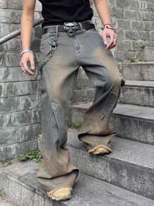 Manfinity Roghcode 男式宽松口袋直筒牛仔裤 - 藍色 - 查看 7