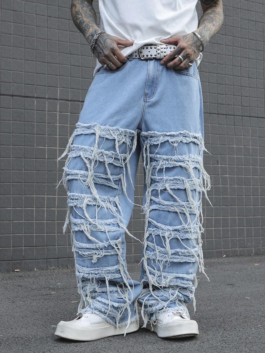 Manfinity EMRG Jeans casuales de hombre con bolsillo simple y bajo crudo, para uso diario - Lavado ligero - Ver 1