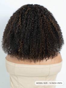 Density Pro Tóc giả xoăn Afro Kinky Bob có mái bằng tóc thật Tóc giả xoăn bồng bềnh không cần keo dán Tóc giả Bob Wear And Go Màu đen với điểm nhấn màu nâu - S1/30 - Xem 2