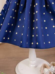 SHEIN Summer Cute Polka Dot Fancy Blue Short Sleeve Babygirl Dress - Blue - View 5