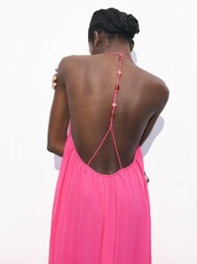 Maija Vestido holgado con cuello halter y volante en el bajo, color rosa, para la playa, primavera/verano - Rosa Fucsia - Ver 3