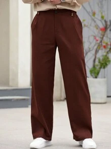 Manfinity Homme Manfinity CasualCool Men Straight Fit Versatile Fashionable Casual Brown Pants,Valentine's Day Men - Rust Brown - View 4
