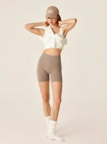 Lifespree Women Solid High Waist Slim Casual Sports Shorts Spandex Short