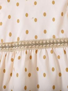 SHEIN Baby Girl Elegant Polka Dot Ruffle Sleeve Tee And Pants Set With Gold Sash, Chic And Style For Spring/Summer - Apricot - View 6