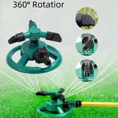 1 件 360° 自动旋转洒水器 - 3 喷嘴可调节花园喷水，适用于草坪、庭院和植物 | 高效灌溉系统、户外浇水工具、耐用草坪洒水器，适用于露台、草地、花坛