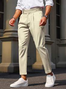 Manfinity Bizformal Men's Solid Color Simple Fashionable Casual Suit Pants, Everyday Wear - Beige - View 4