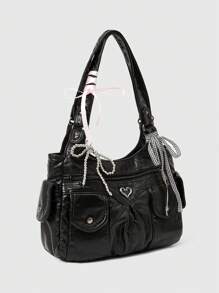 ROMWE Grunge Punk Casual Lady Commuter Shoulder Tote Bag, Large Capacity