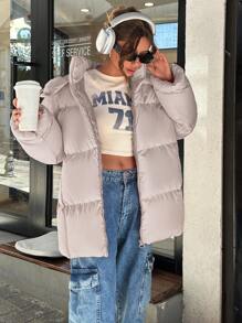 EURMUSE Y2K Oversized High Neck Water Repellent Padded Winter Coat - Baby Pink - View 4