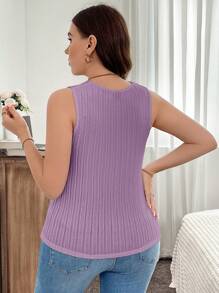 SHEIN LUNE Camiseta sin mangas de talla grande con escote en V y tela suave y cepillada, versátil - Púrpura malva - Ver 2