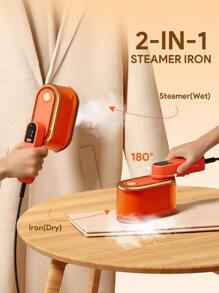 Zazumi 衣服蒸汽熨斗，便携式手持熨斗，180°可旋转旅行服装蒸汽熨斗，适用于正装衬衫旅行大学宿舍必备旅行礼品家居和节日家居度假露营度假必备品度假配件，露营用品 - 橘色 - 查看 2