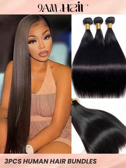 Extensions de cheveux naturels Rémy lisses, couleur naturelle, 8 à 30 pouces, pour femmes, 3 pièces tissage human hair