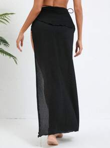 Swim Lushoire Elegante vakantie strandcover-up voor dames met textuur en effen kleur, split en parelversiering, zomer