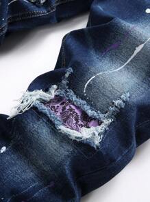 Manfinity EMRG Men's Front Button Pocket Ripped Casual Denim Jeans - Dark Wash - View 4