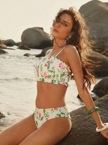 Anewsta 女士泳装套装、吊带背心和三角裤，简约时尚，适合夏季海滩度假的日常休闲穿着 - 白色 - 查看 3