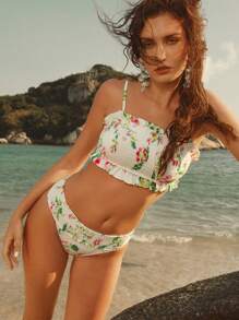 Anewsta 女士泳装套装、吊带背心和三角裤，简约时尚，适合夏季海滩度假的日常休闲穿着 - 白色 - 查看 6