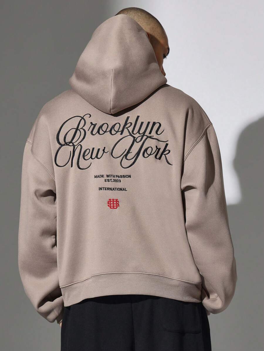 SUMWON Brooklyn New York Street Style Hoodie Casual Pullover Sweatshirt International Edition Urban Fashion Streetwear Fall Winter Athleisure Comfort Design - Khaki - View 1