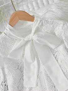 SHEIN Privé Chemise courte minimaliste à manches longues et nœud pour femme