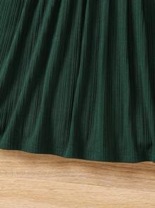 SHEIN Young Girl Simple Solid Color Long Sleeve Casual Everyday Dress - Green - View 4