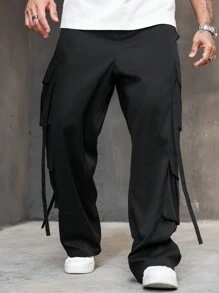 Manfinity Homme Plus Size Men's Solid Color Straight Loose Casual Cargo Pants - Black - View 1